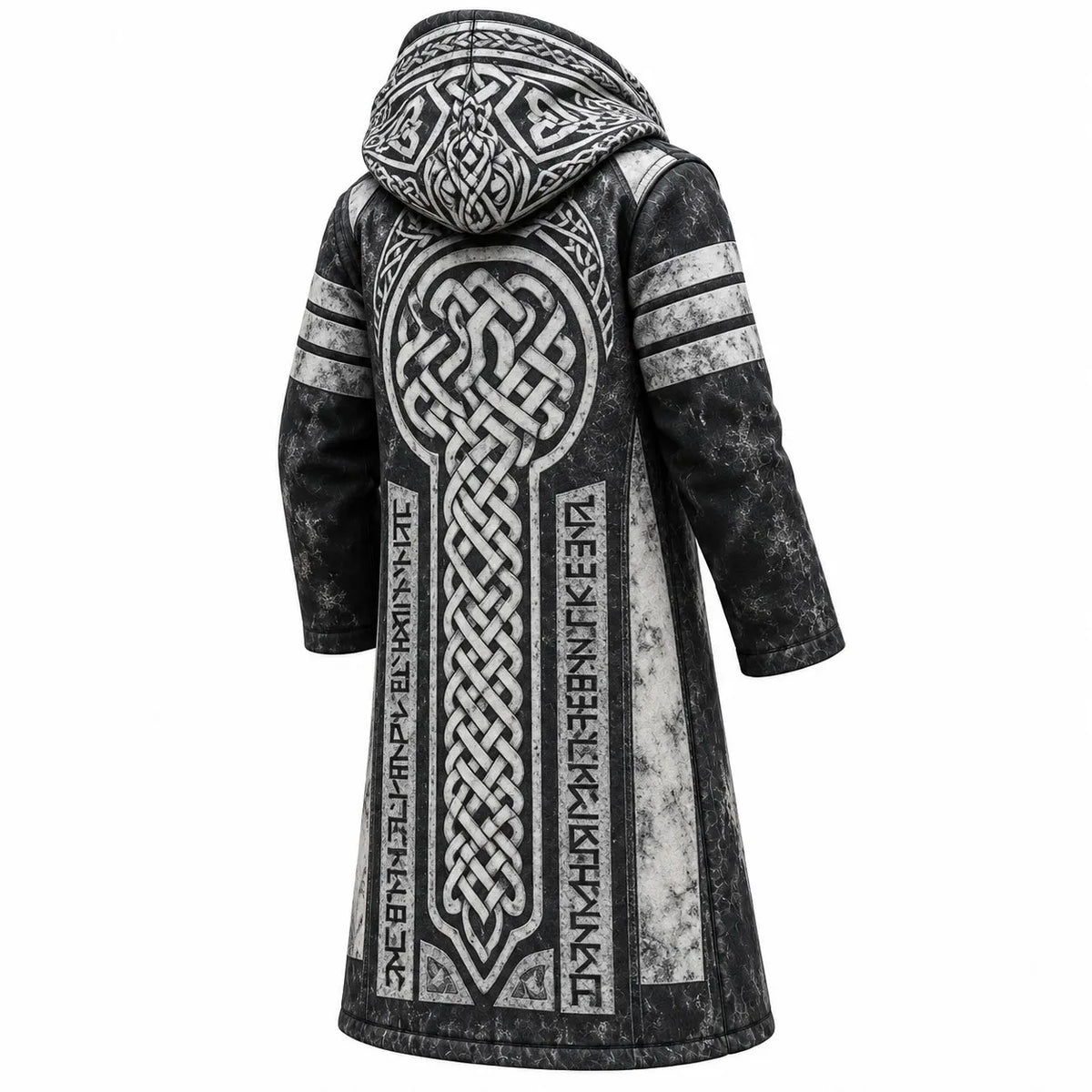 Men's Viking Celtic With Rune Totem Printed Fleece-Lined Hooded Jacket