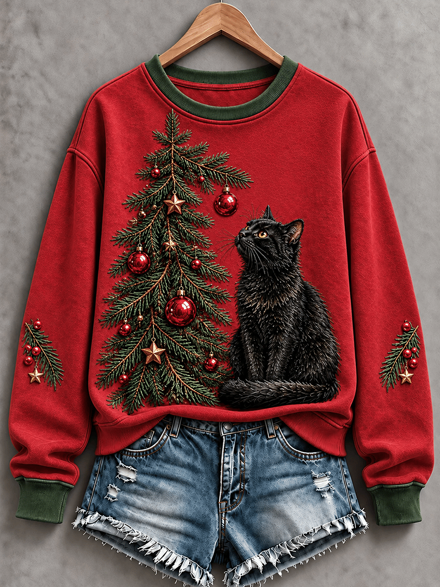 Women's Christmas Fun Cat Art Regular Sweatshirt
