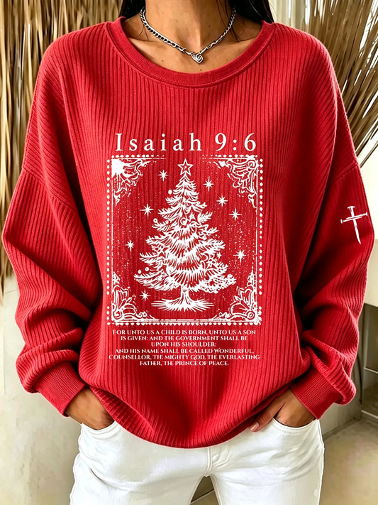 Women's Christmas Faith Print Long-Sleeve Knit Top