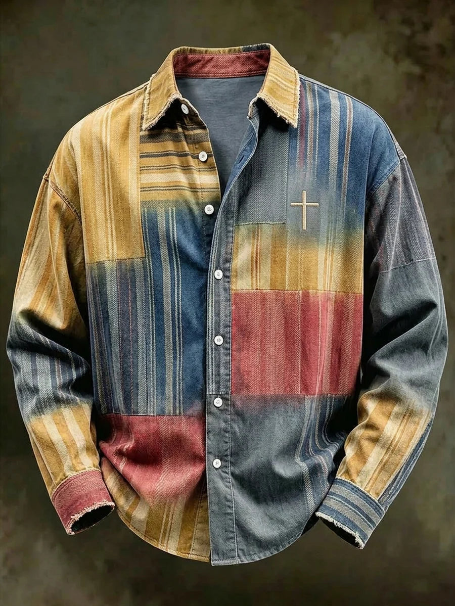 Men's Vintage Geometric Faith Long-Sleeve Shirt