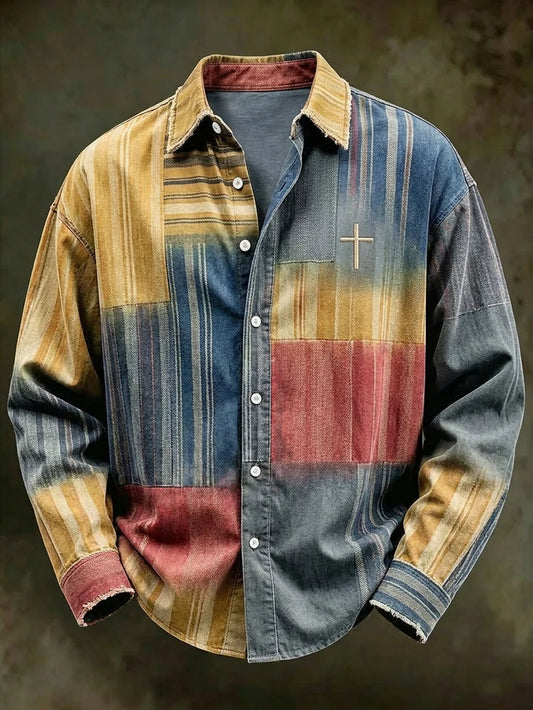 Men's Vintage Geometric Faith Long-Sleeve Shirt