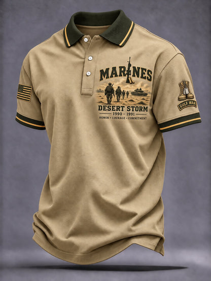 Men's Vintage Veteran Art Printed Polo Shirt