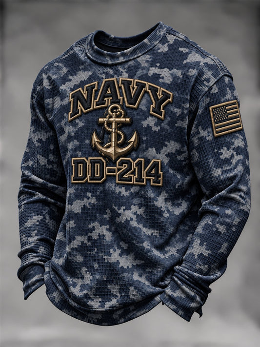 Men's U.S. Veteran DD-214 Print Waffle Long Sleeve T-Shirt