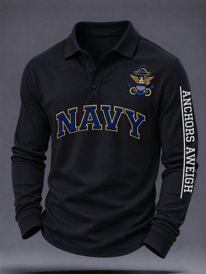 Men's US Veteran Print Long-Sleeve Polo Shirt