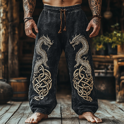Men's Viking Mythical Art Dragon Graphics Sweatpants