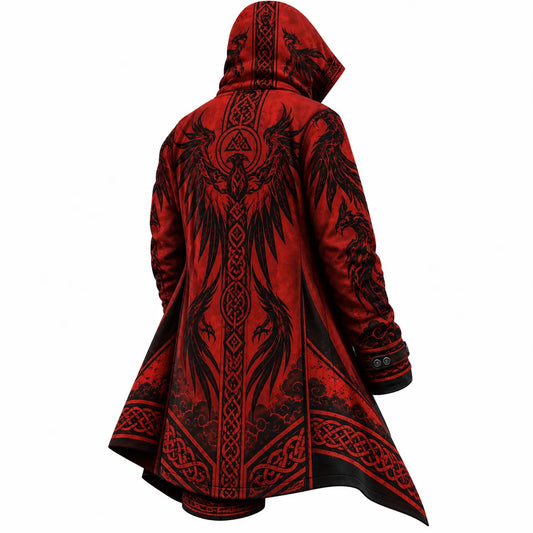 Red Black Viking Raven Zip-Up Hooded Jacket