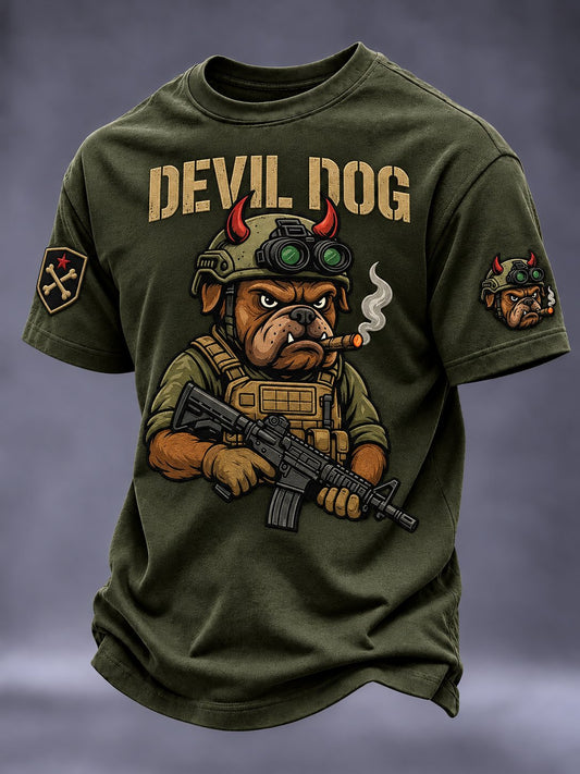 Men's VintageDevil Dog Veteran Art Printed Short Sleeves T-Shirt