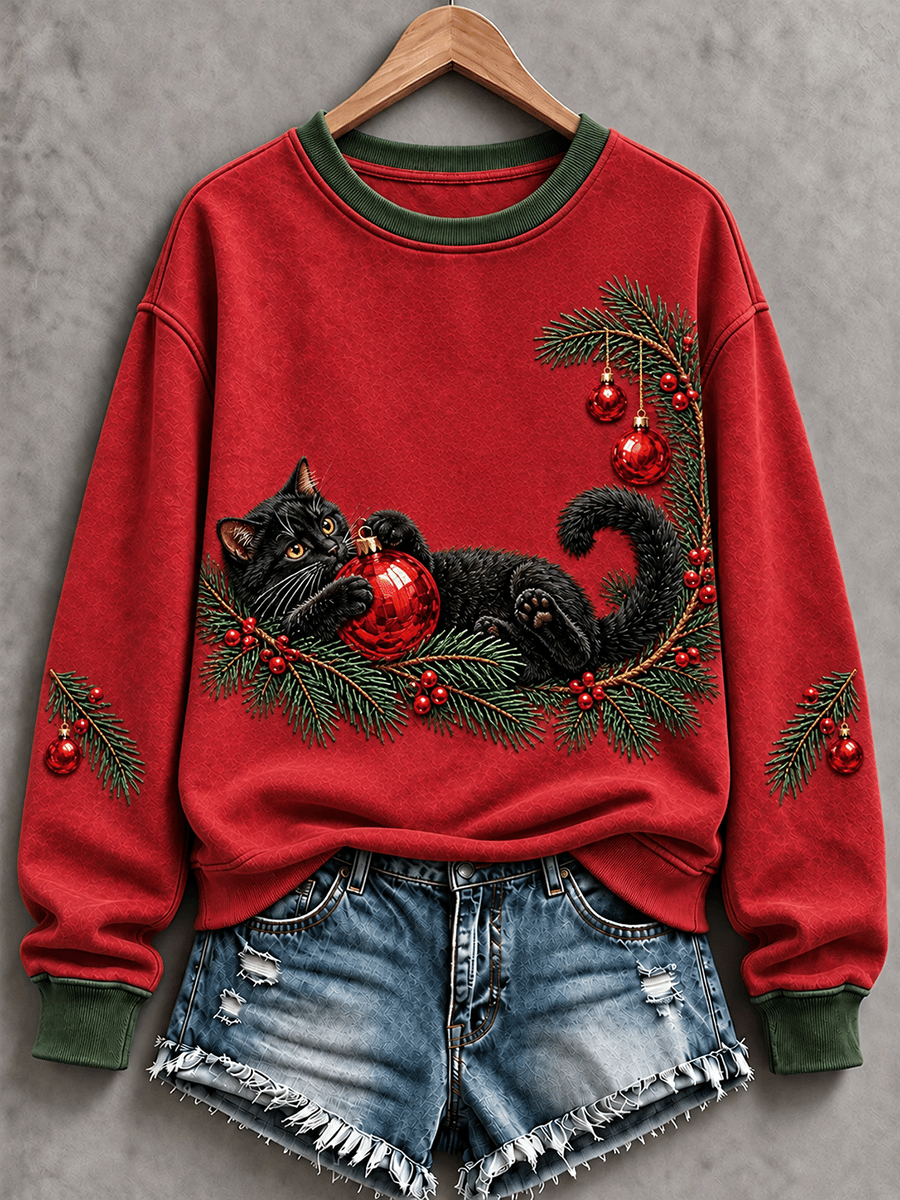 Women's Christmas Fun Cat Art Regular Sweatshirt