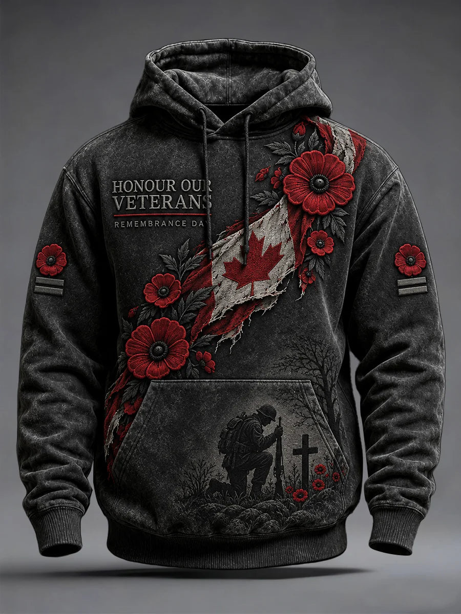 Men's Lest We Forget Canada Remembrance Day Print Oversized Drop-Shoulder Hoodie With Pockets