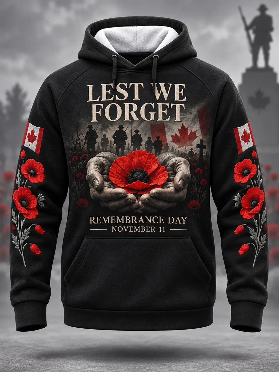 Men's Lest We Forget Canada Remembrance Day Print Hoodie