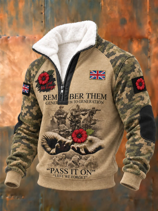 Men's Remembrance Day Lest We Forget Plush Stand Collar Shirt