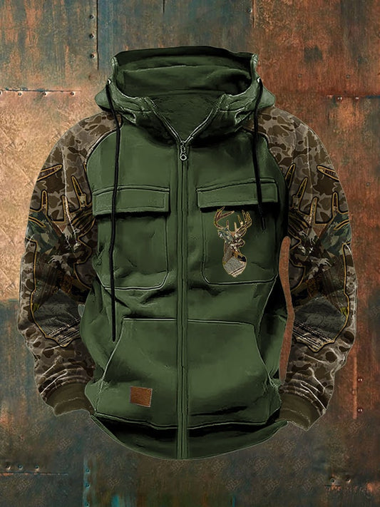 Men's Retro Casual Camouflage Elk Contrast Color Jacket