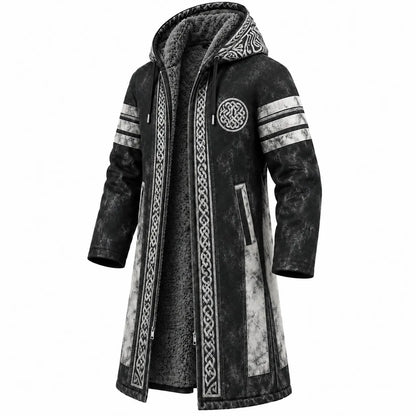 Men's Viking Celtic With Rune Totem Printed Fleece-Lined Hooded Jacket