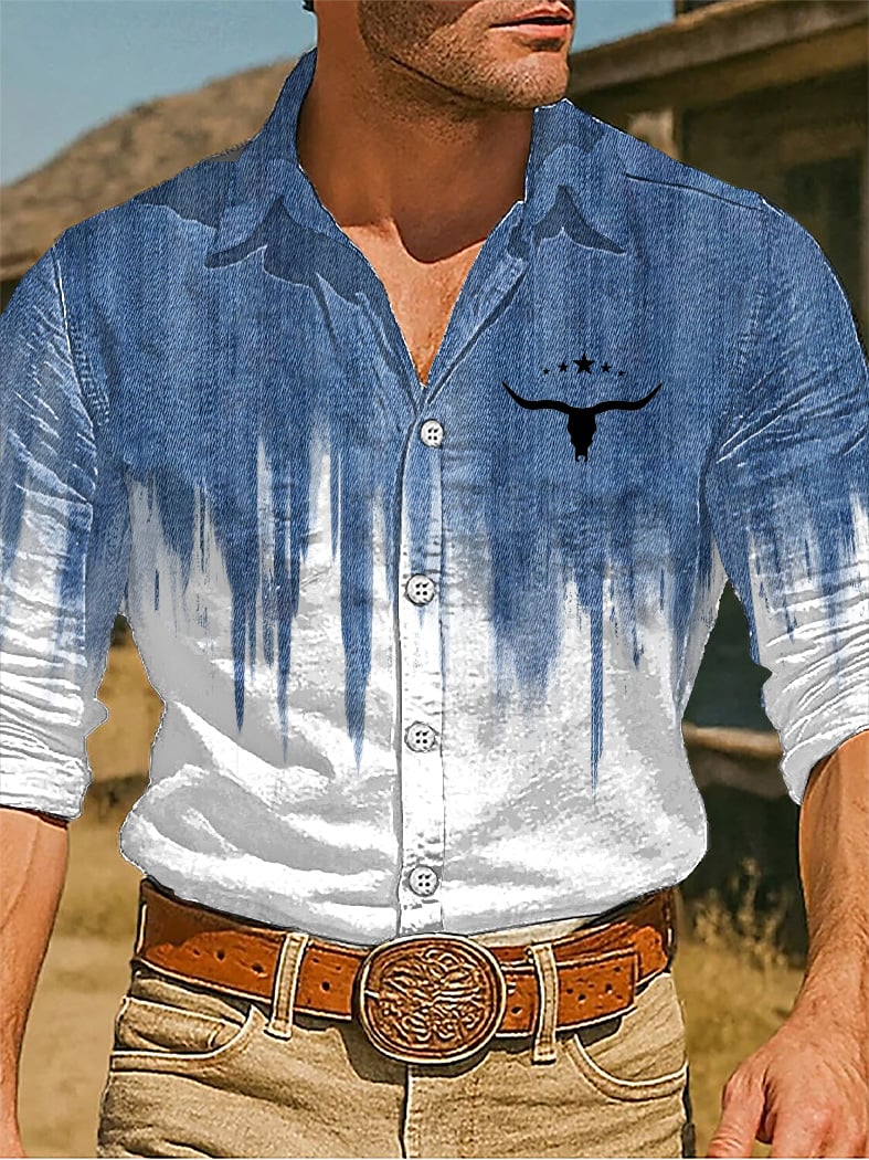 Men's Retro Western Graphic Long Sleeve Shirt