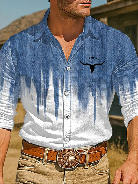 Men's Retro Western Graphic Long Sleeve Shirt
