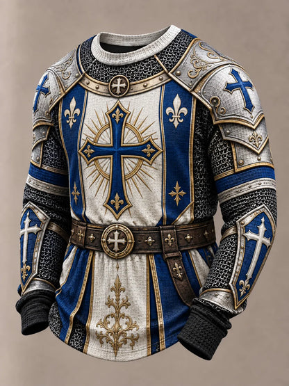 Men's Vintage "Faith Knight" Armor Graphic Casual Sweatshirt