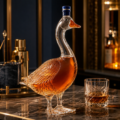 3D Sculpted Goose Glass Decanter - Elegant Liquor & Whiskey Bottle For Bar, Home Decor
