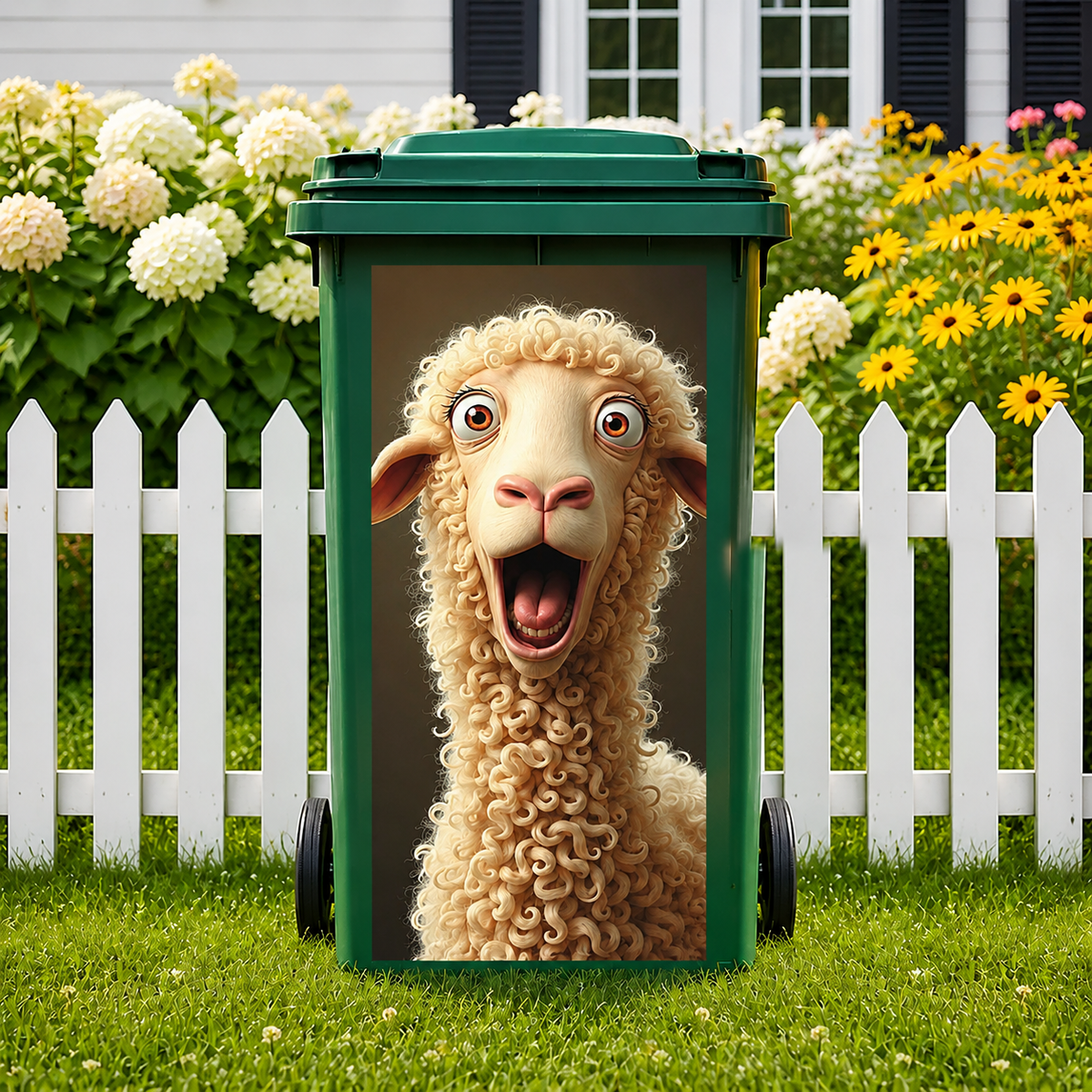 Outdoor Trash Can Sticker - Funny Sheep, Cool Dog & Grinning Horse Bin Decal For Yard & Garden Decor