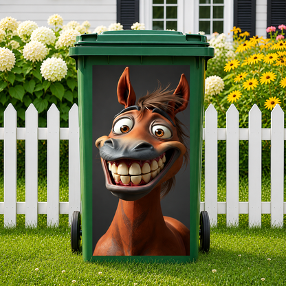 Outdoor Trash Can Sticker - Funny Sheep, Cool Dog & Grinning Horse Bin Decal For Yard & Garden Decor