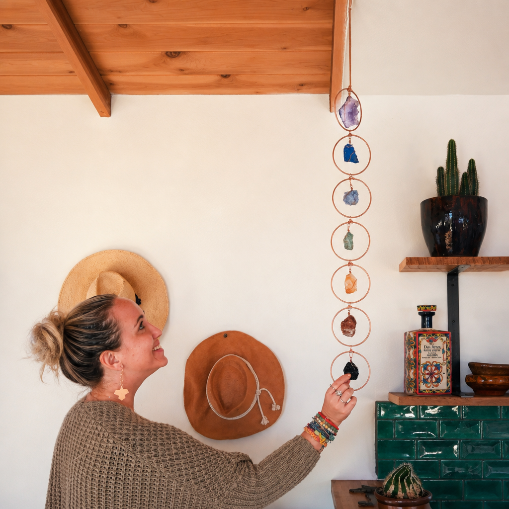 Seven Chakra Crystal Wall Hanging – Handmade Gemstone Decor For Positive Energy