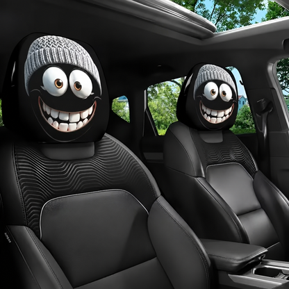 Funny Cartoon Face Car Headrest Covers – Set of 2 Universal Car Interior Accessories