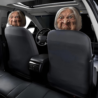 Funny Angry Granny Car Headrest Covers – Hilarious Prank Auto Seat Accessories