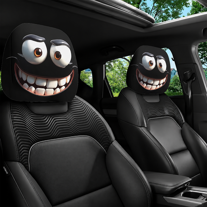 Funny Cartoon Face Car Headrest Covers – Set of 2 Universal Car Interior Accessories