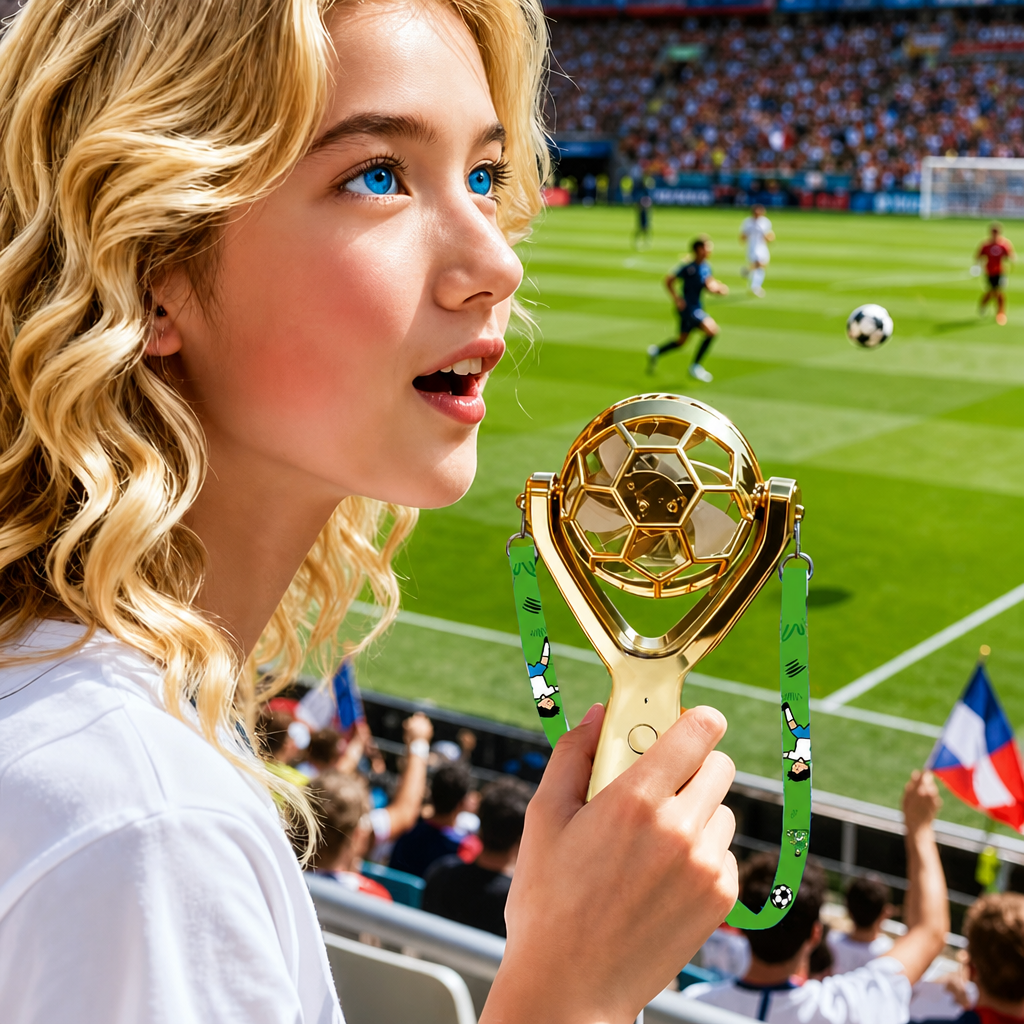 Soccer Trophy Portable Fan - USB Rechargeable Handheld Cooling Fan For Game Day