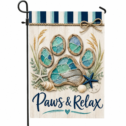 Paws & Relax Dog Garden Flag - Coastal Pet Lover Outdoor Yard Decor