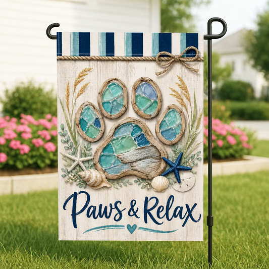 Paws & Relax Dog Garden Flag - Coastal Pet Lover Outdoor Yard Decor