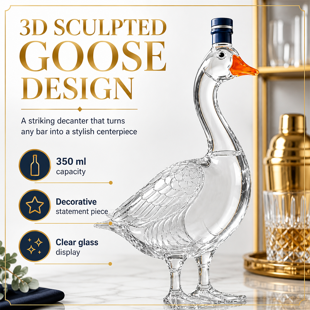 3D Sculpted Goose Glass Decanter - Elegant Liquor & Whiskey Bottle For Bar, Home Decor