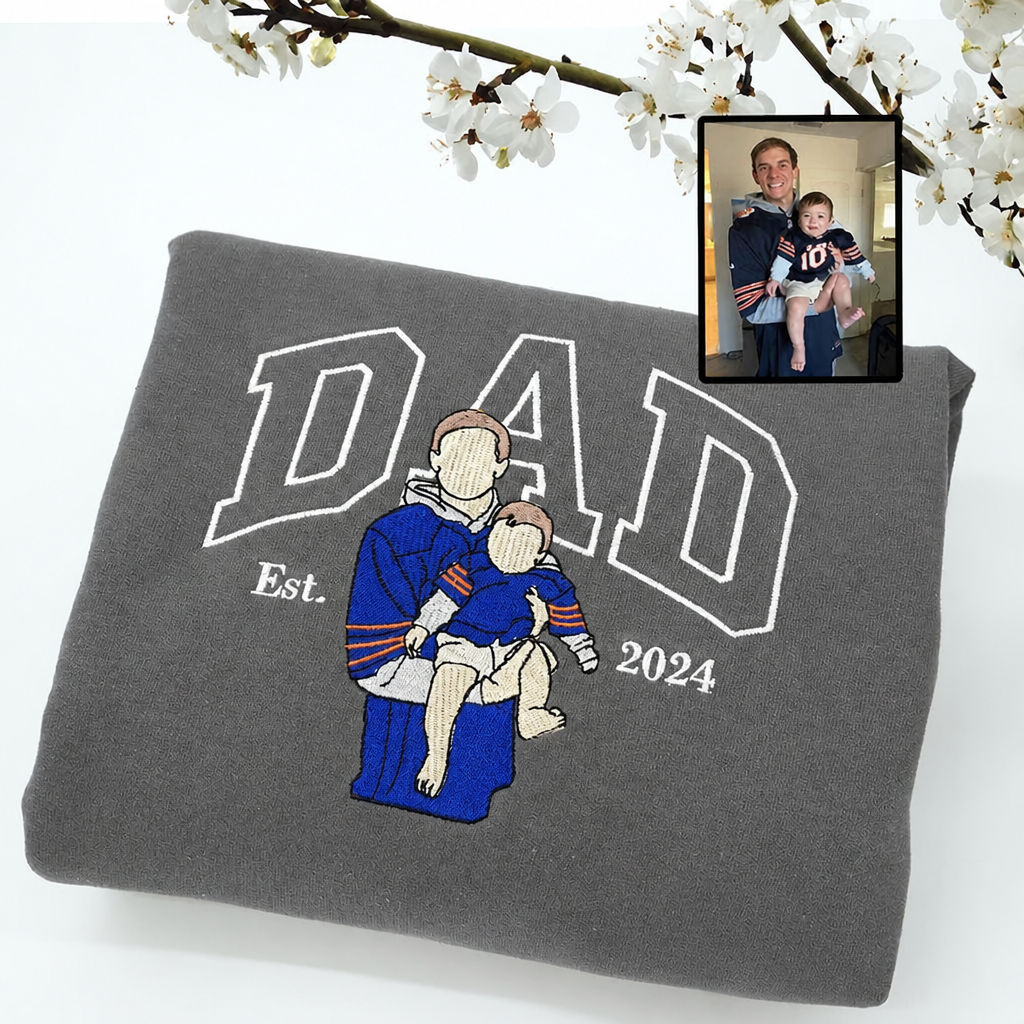 Personalized Embroidered Dad/Papa Photo Portrait Sweatshirt/T-shirt,Best Gift For Dad/Papa