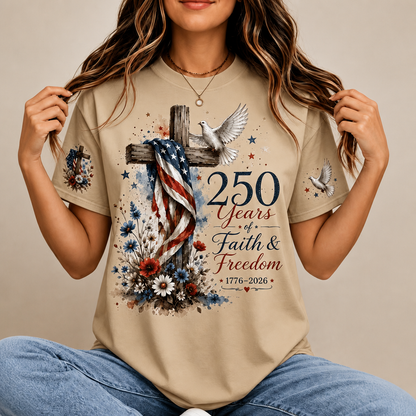 Custom America 250th Anniversary Shirt - Personalized Faith & Freedom Patriotic Gift For Women