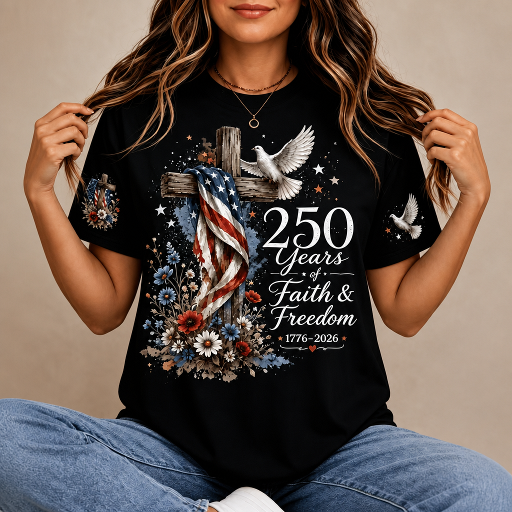 Custom America 250th Anniversary Shirt - Personalized Faith & Freedom Patriotic Gift For Women