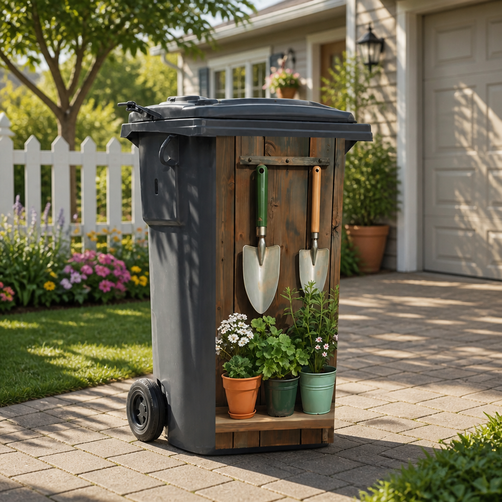 Garden Shelf Trash Can Sticker - Decorative Potted Plant Bin Decal For Outdoor Yard & Patio