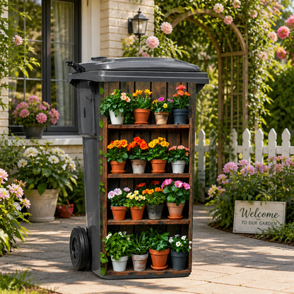 Garden Shelf Trash Can Sticker - Decorative Potted Plant Bin Decal For Outdoor Yard & Patio
