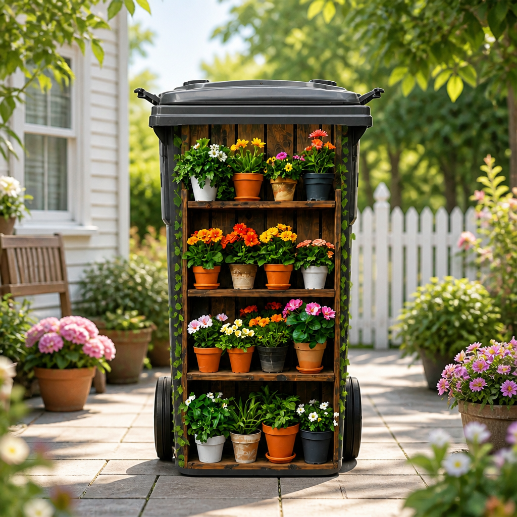 Garden Shelf Trash Can Sticker - Decorative Potted Plant Bin Decal For Outdoor Yard & Patio
