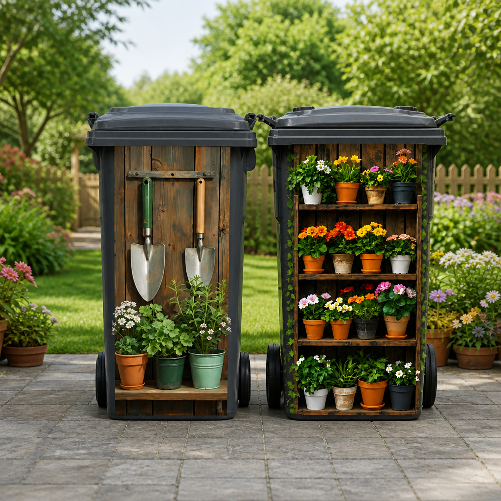 Garden Shelf Trash Can Sticker - Decorative Potted Plant Bin Decal For Outdoor Yard & Patio