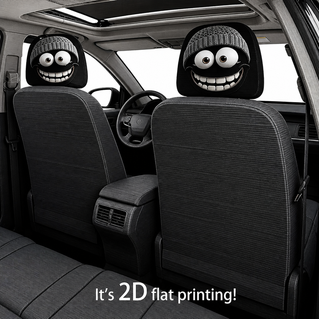 Funny Cartoon Face Car Headrest Covers – Set of 2 Universal Car Interior Accessories