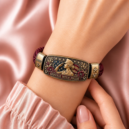 Women Veteran Honor Bracelet - Patriotic Braided Gift For Her