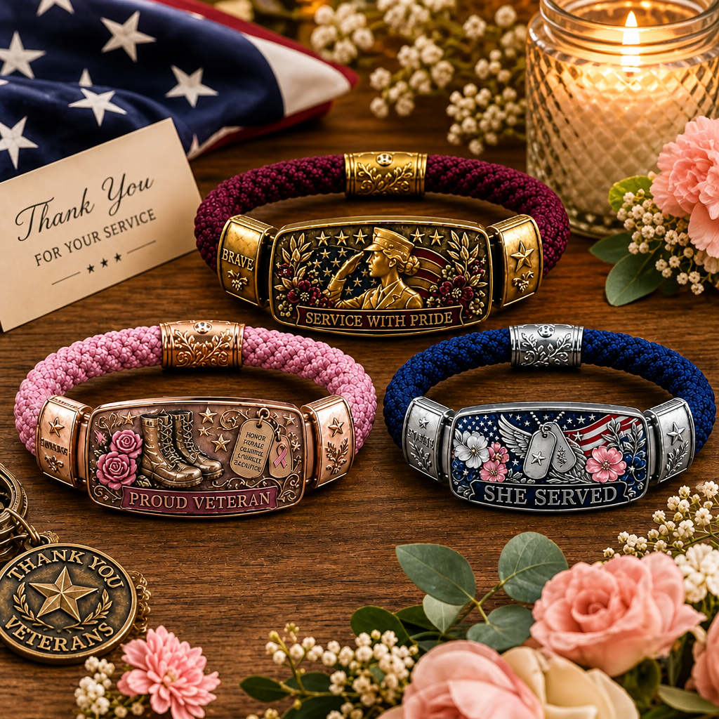 Women Veteran Honor Bracelet - Patriotic Braided Gift For Her