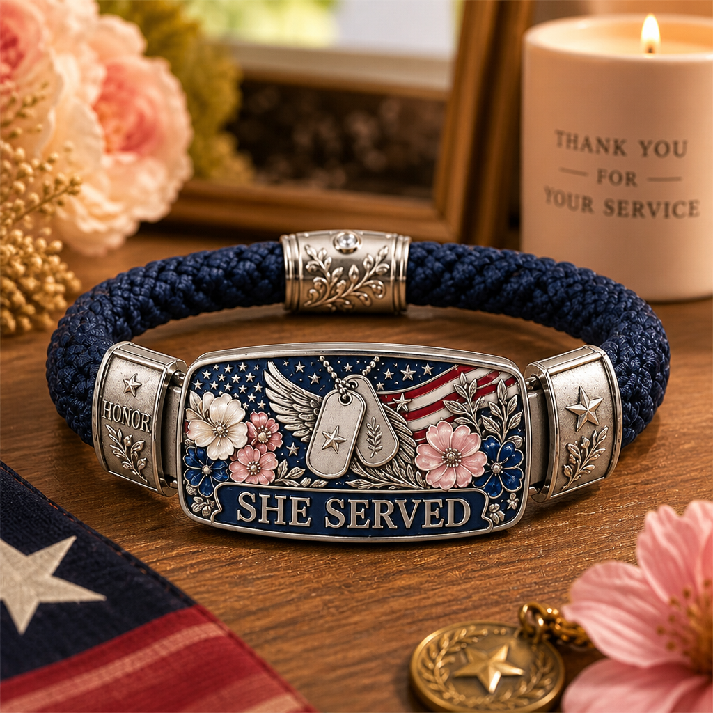 Women Veteran Honor Bracelet - Patriotic Braided Gift For Her