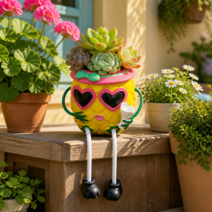 Funny Pineapple Succulent Planter With Dangling Legs – Whimsical Resin Tabletop Decor