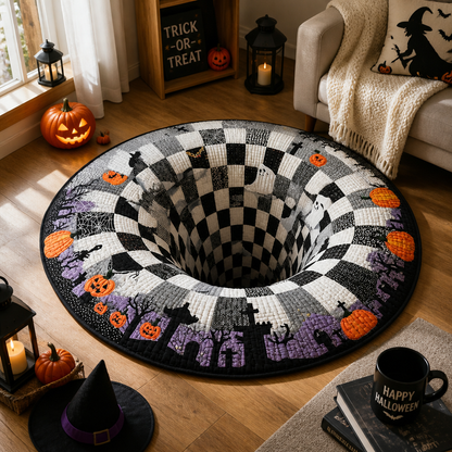 3D Halloween Skeleton Abyss Round Rug - Spooky Non-Slip Floor Mat for Home Decor