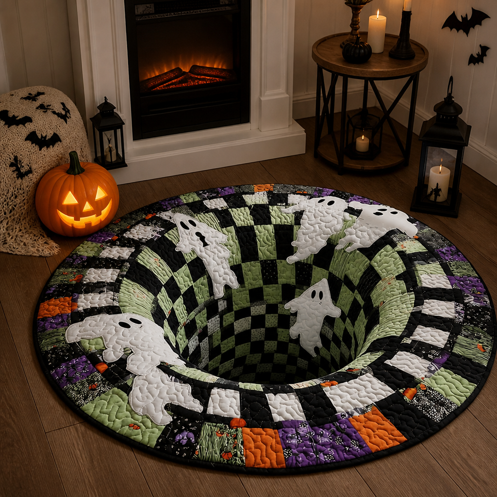3D Halloween Skeleton Abyss Round Rug - Spooky Non-Slip Floor Mat for Home Decor