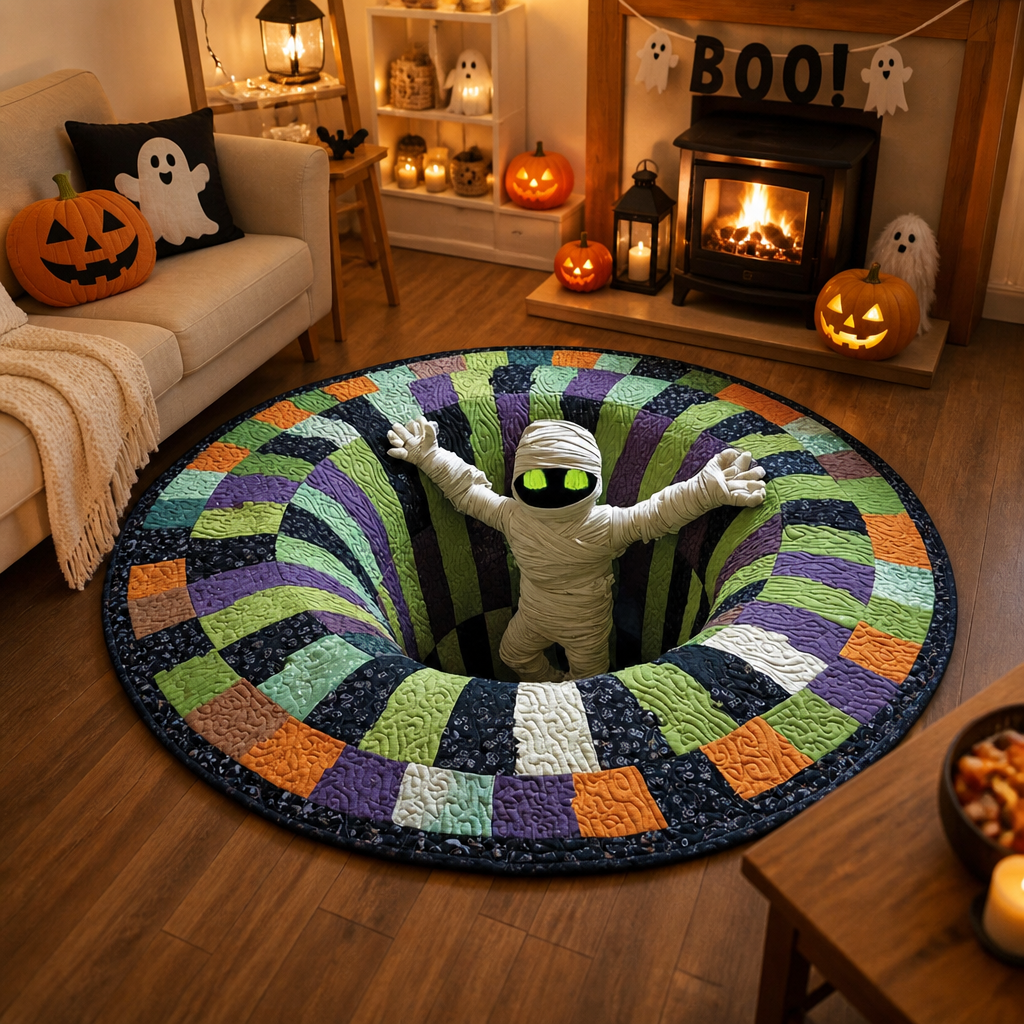3D Halloween Skeleton Abyss Round Rug - Spooky Non-Slip Floor Mat for Home Decor