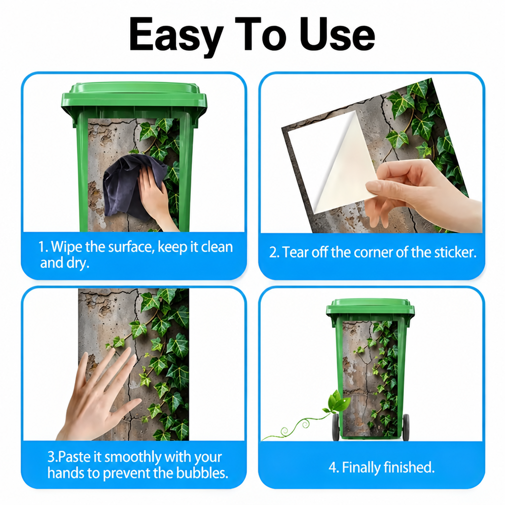 Garden Trash Can Stickers - Decorative Nature Bin Decals For Outdoor Yard & Patio