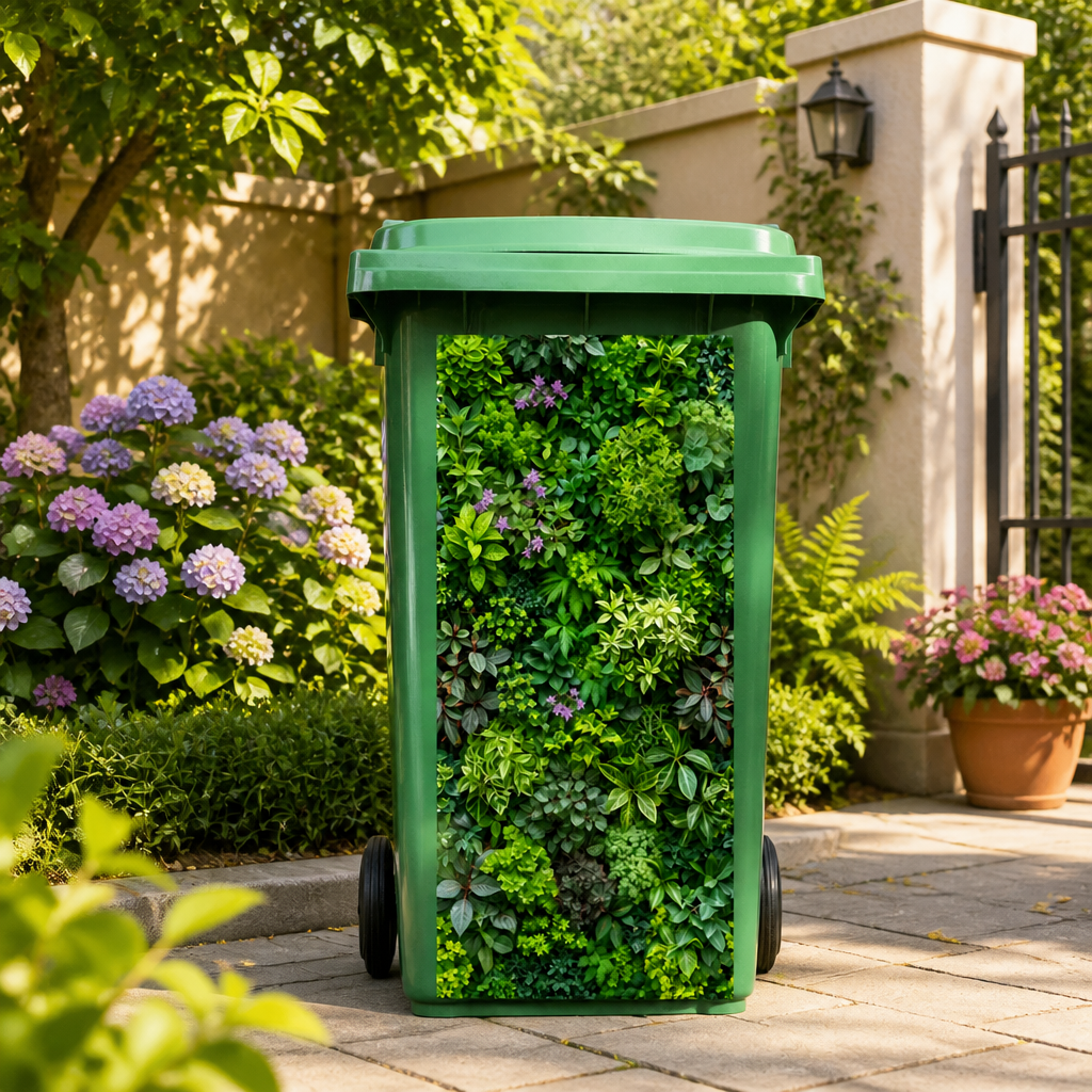 Garden Trash Can Stickers - Decorative Nature Bin Decals For Outdoor Yard & Patio