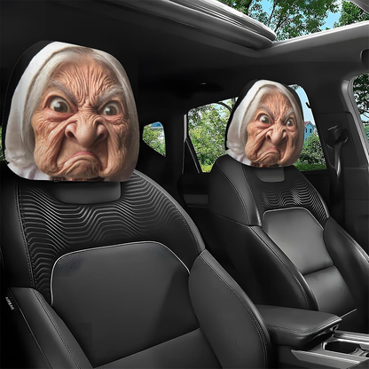 Funny Angry Granny Car Headrest Covers – Hilarious Prank Auto Seat Accessories