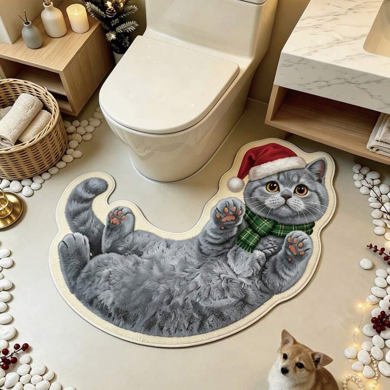 Cute Cat-Shaped Bathroom Rug – Soft Washable Non-Slip Toilet Mat